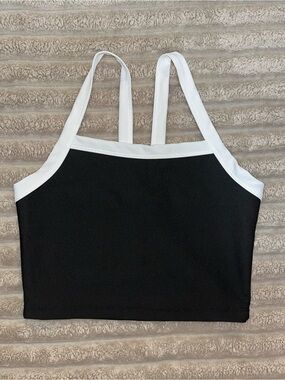 Black and White Ribbed Strappy Crop Top